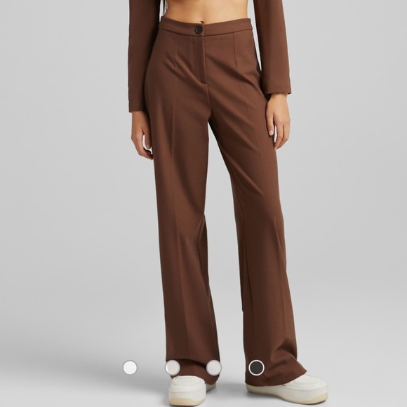 Bershka Pants - Bershka Slouchy Dad Tailored Pants Womens 4 Brown Straight Leg Career Academia
